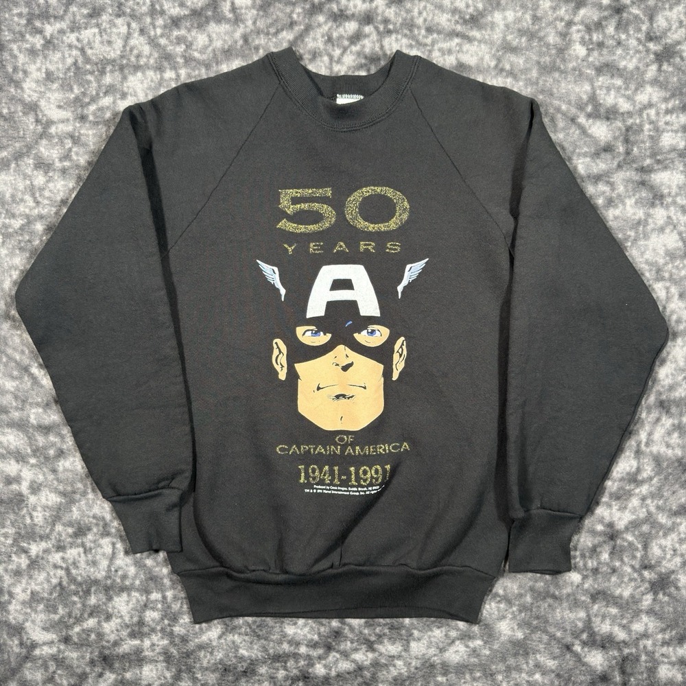 Vintage 1991 Captain America 50 Years Sweatshirt Mens M Marvel Fruit of the Loom